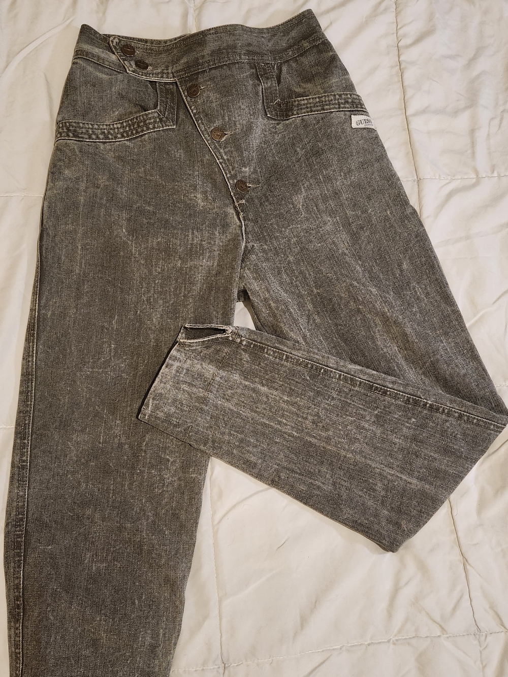 GUESS Women's Vintage Gray Asymmetrical Button-Fly Jeans